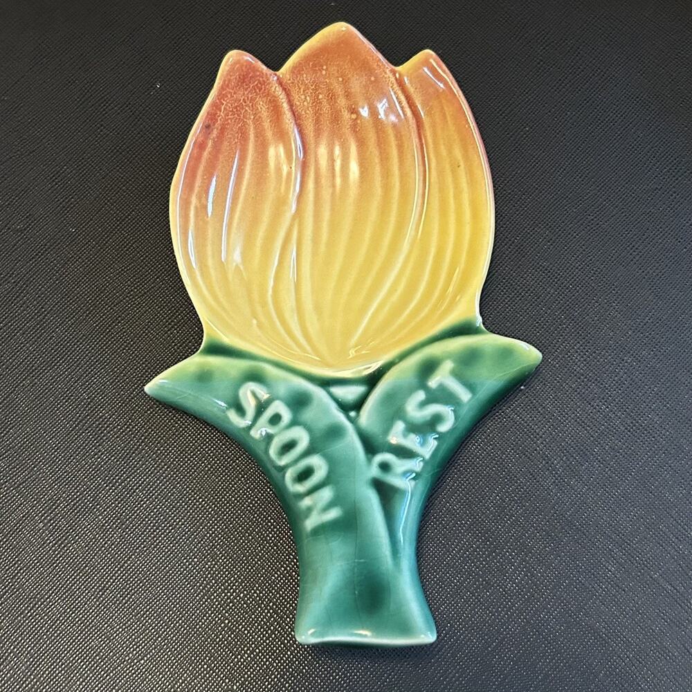 Vintage Ceramic Tulip Spoon Rest 6” Long
